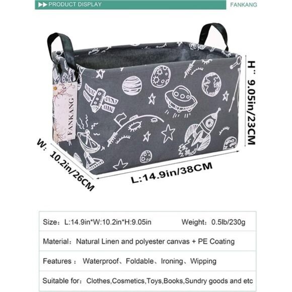 Storage Basket,Nursery Hamper Canvas Laundry Basket Foldable with Waterproof - Picture 3 of 8